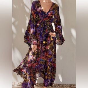 ANTHROPOLOGIE, gently used long sleeves sheer romantic maxi dress size M